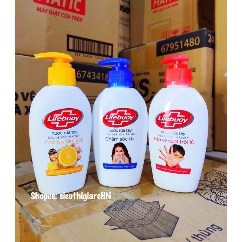 Nước rửa tay LIFEBUOY Bảo Vệ Vượt Trội, Chăm Sóc Da Tay, Làm Bếp Chanh 180g (đỏ,xanh,vàng)