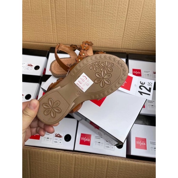 Sandal bé gái Tissaia  Dép quai hậu đính hoa da bò xuất dư 0222