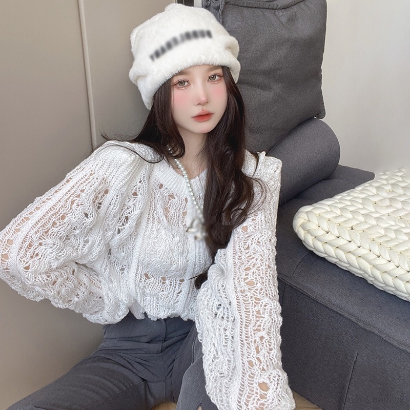 Áo Len Croptop Nữ Dệt Kim Cổ Tròn Màu Sắc Thanh Lịch