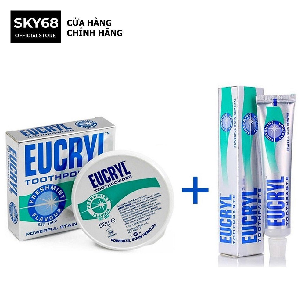 Combo Bột Tẩy Trắng Răng + Kem Đánh Răng Làm Trắng Răng Hương Bạc Hà EUCRYL Tooth Paste Freshmint