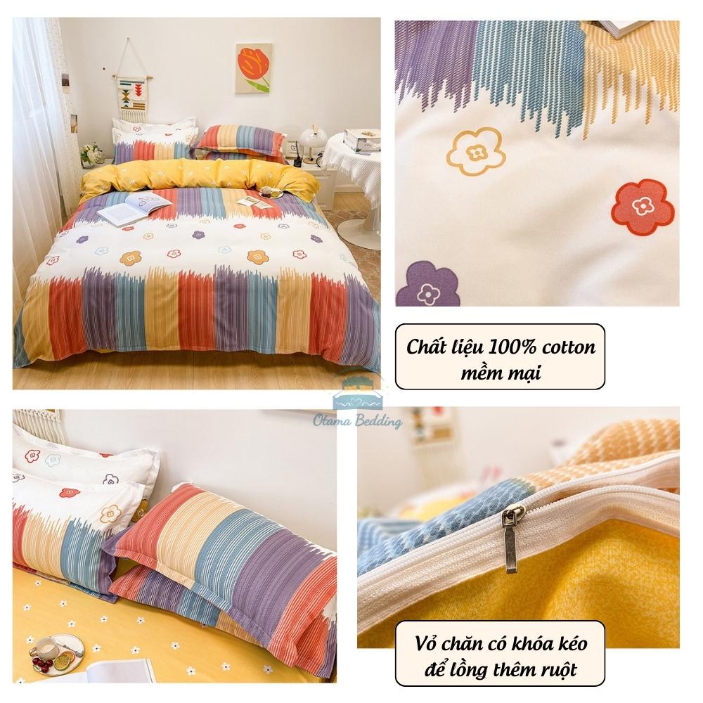 Bộ 4 món chăn ga gối nệm poly cotton drap giường bo chun phong cách hàn quốc vintage - Otama Bedding