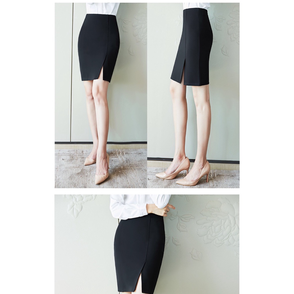 Chân váy công sở nữ lưng cao xẻ trước Chân váy bút chì cạp cao dáng ôm vải umi cao cấp co giãn 4 chiều mặc sơ mi đi làm