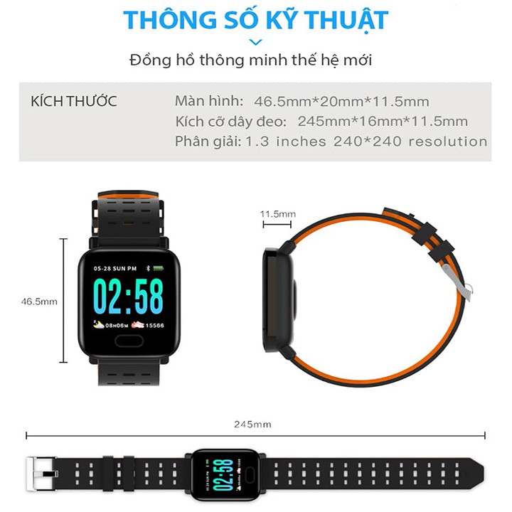Đồng Hồ Đeo Tay Thông Minh Smart Bracelet T6 - Theo Dõi Tập Luyện Thể Thao, Thông Báo Cuộc Gọi Tin Nhắn