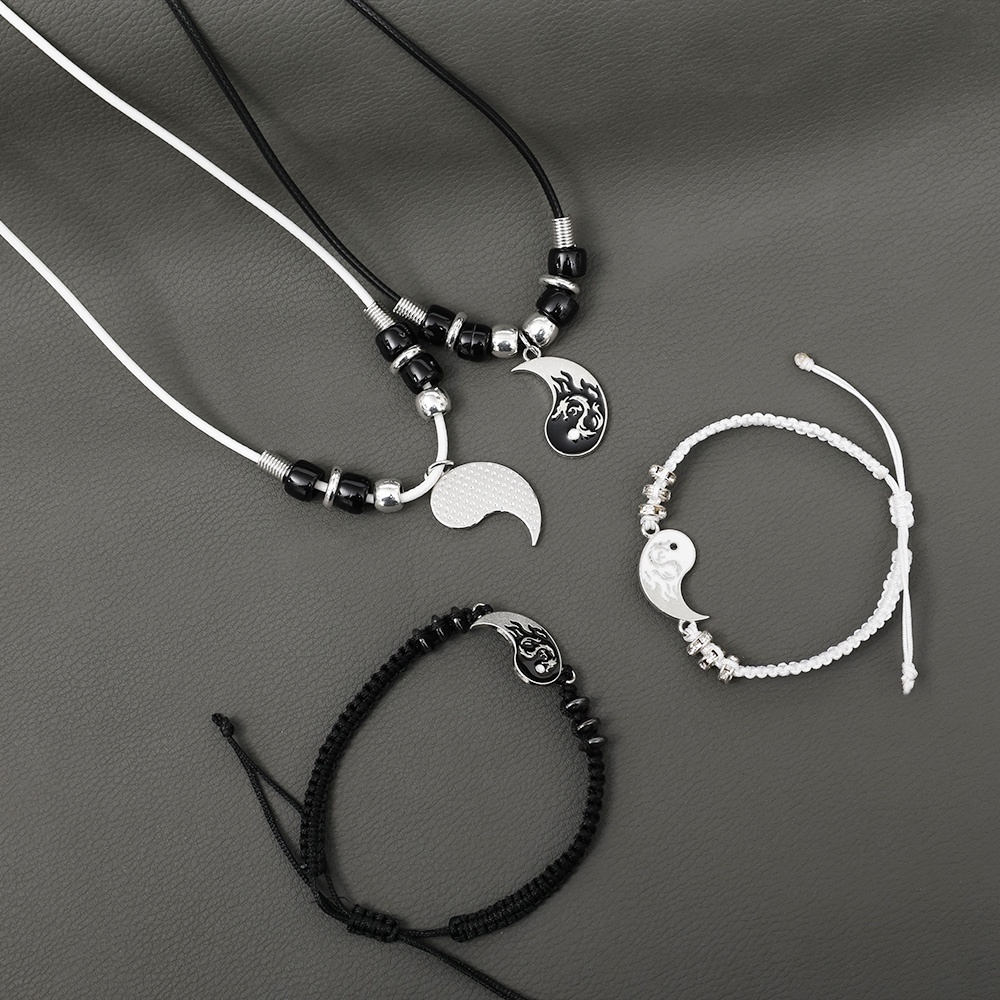 Bộ 2 Vòng cổ Hình Rồng Màu Trắng Đen Phong Cách Retro Thời Trang