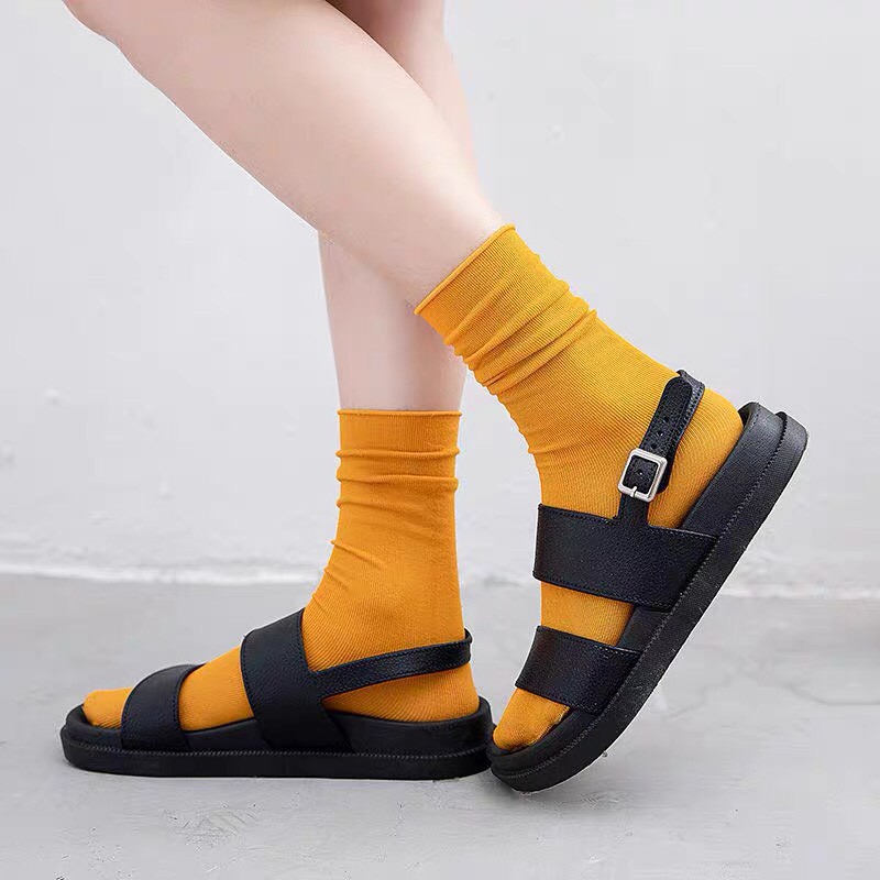 Tất cổ cao nữ nhún Jengiang Vớ thun gân cao cổ trẻ trung phong cách Vingate T056