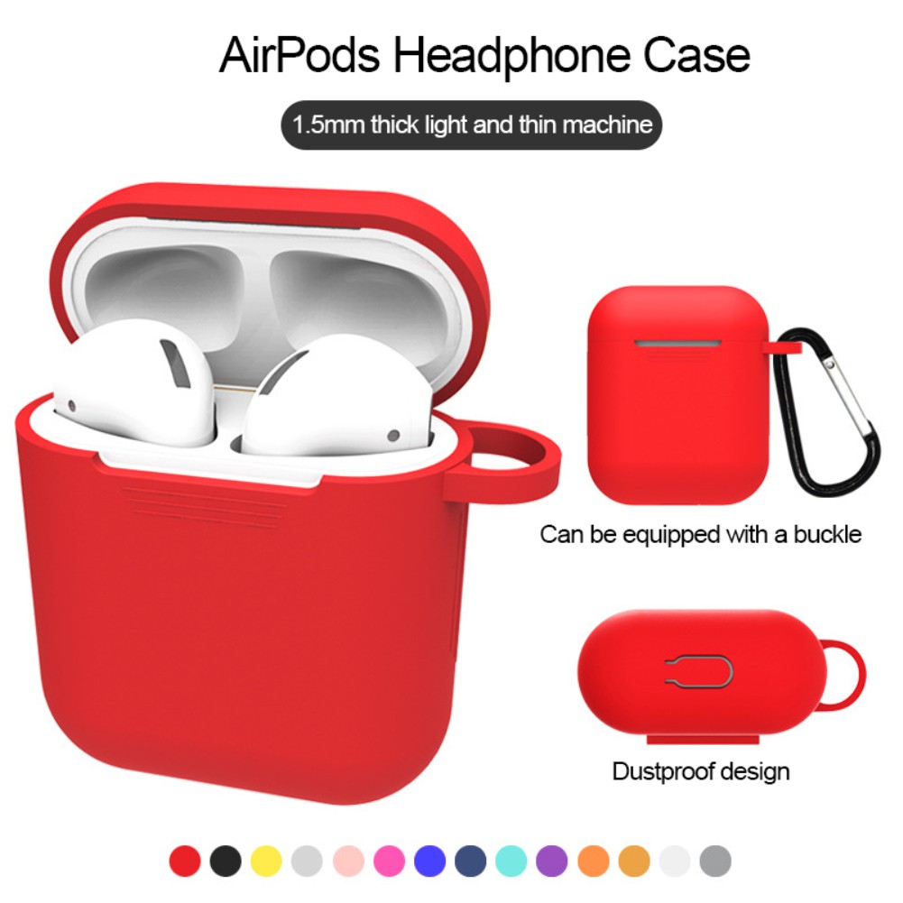 Bộ Hộp Đựng Tai Nghe Airpod Bằng Silicone Chống Rơi Có Móc Treo