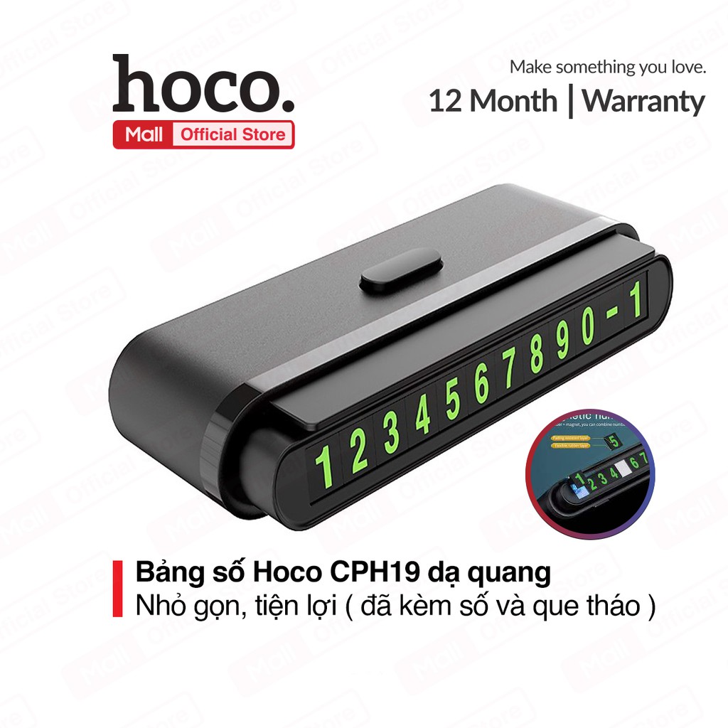Bảng số dạ quang Hoco CPH19, nhỏ gọn, tiện lợi, thích hợp sử dụng cho xe ô tô, thao tác dễ dàng