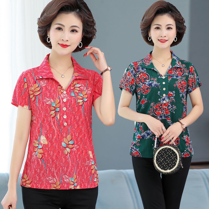 Áo Sơ Mi Tay Ngắn Phong Cách Mới 2021 50 Tuổi Dành Cho Phụ Nữ Trung Niên Và Người Lớn Tuổi 60 Tuổi