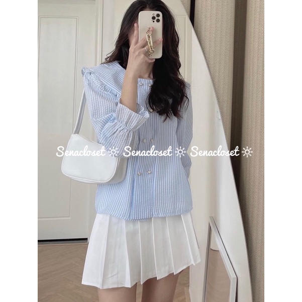 Áo sơmi xốp cổ bèo tay bo dễ thương (Ảnh thật)