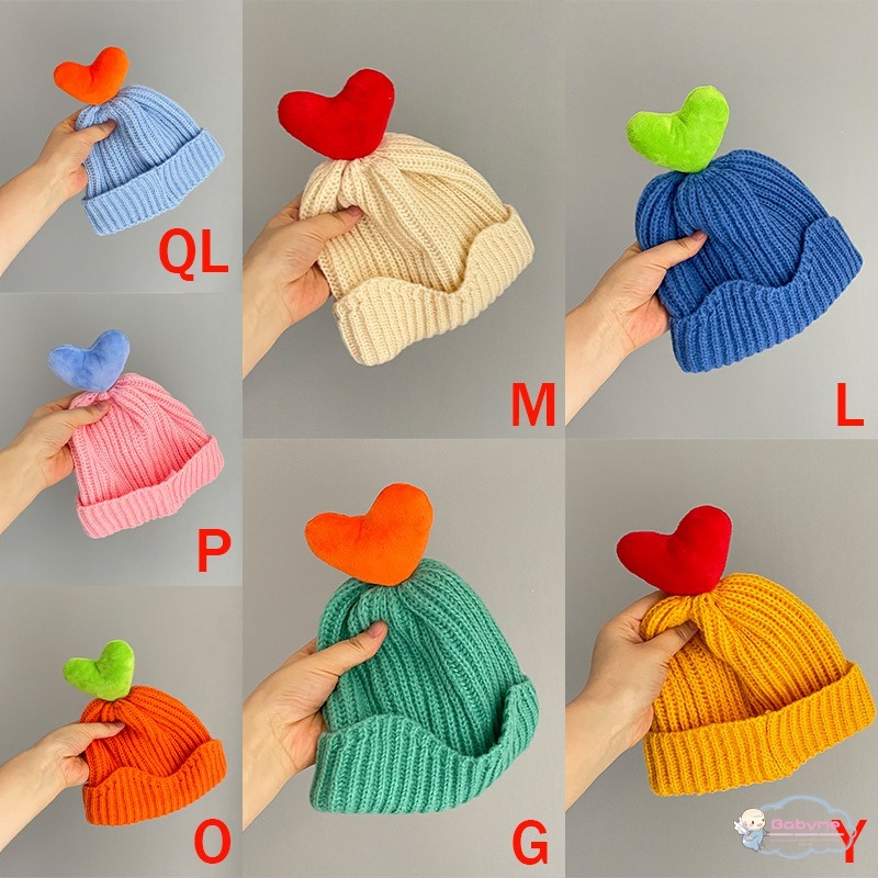Mũ Len Hình Trái Tim Ba Chiều Co Giãn Giữ Ấm Cho Bé Trai Và Gái