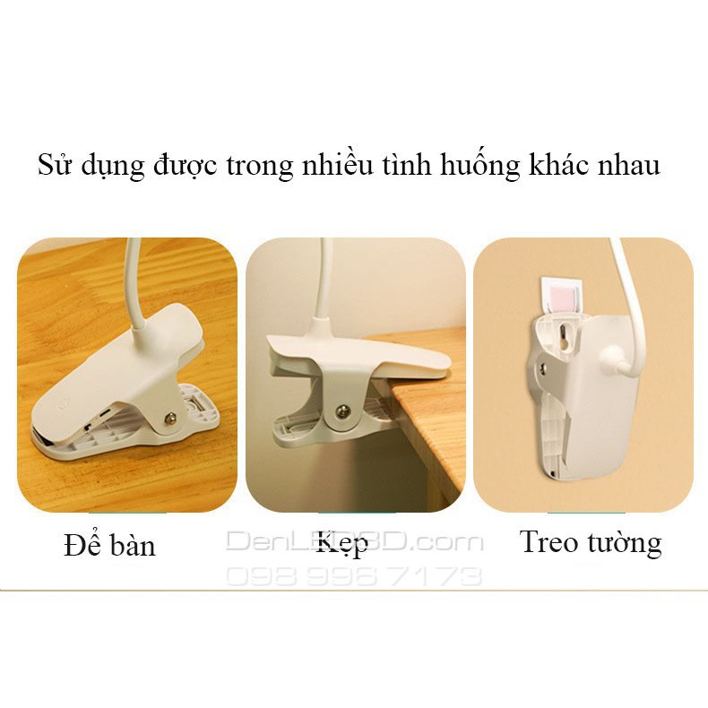 Đèn Bàn LED Kẹp Đầu Giường Đọc Sách Chống Cận Pin Sạc, Điều Chỉnh Được Độ Sáng - Nhiều Màu