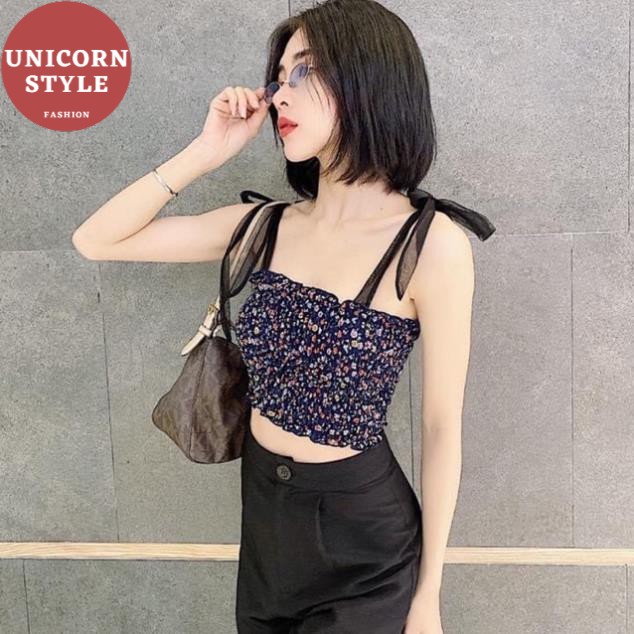 Áo Nhún 2 Dây Hoa Nhí Croptop Ôm Hai Dây Voan Nữ Kiểu Màu Trắng/Đen/Xanh Đen/Đỏ/Vàng DRACR01 mys hitshop | BigBuy360 - bigbuy360.vn