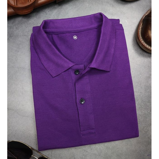 Áo Thun Có Cổ Polo Cá Sấu 4 Chiều Cổ Bẻ Màu Tím Đậm Huế Form Xuông Dùng Cho Nam Và Nữ