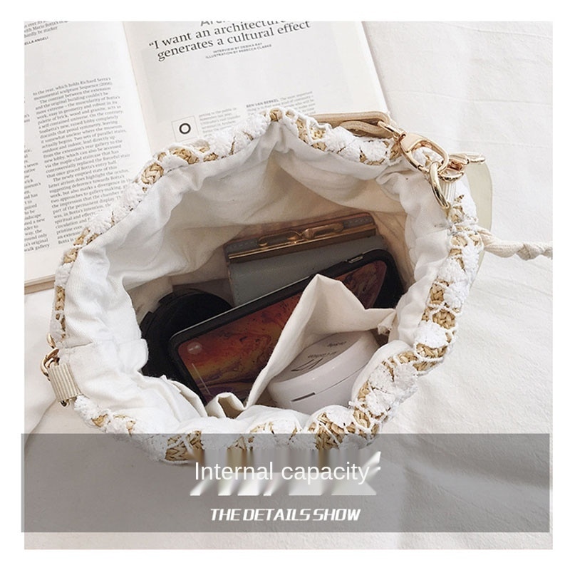 Ielgy Túi Đeo Vai Một Bên Vai Dạng Xô Đan Mây Mềm Màu Trơn Đơn Giản Cho Nữ