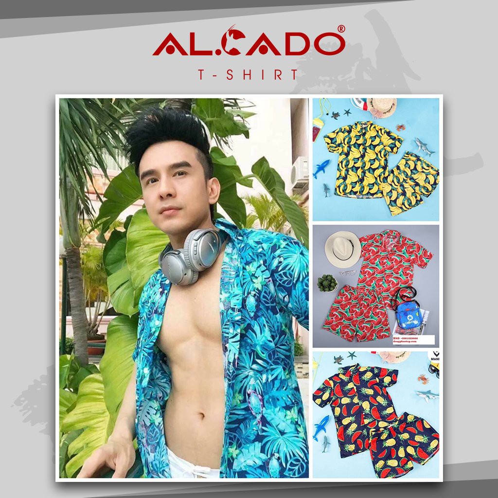 áo sơ mi đi biển nam hoa quả họa tiết hawaii vải thô cotton đẹp phong cách du lịch
