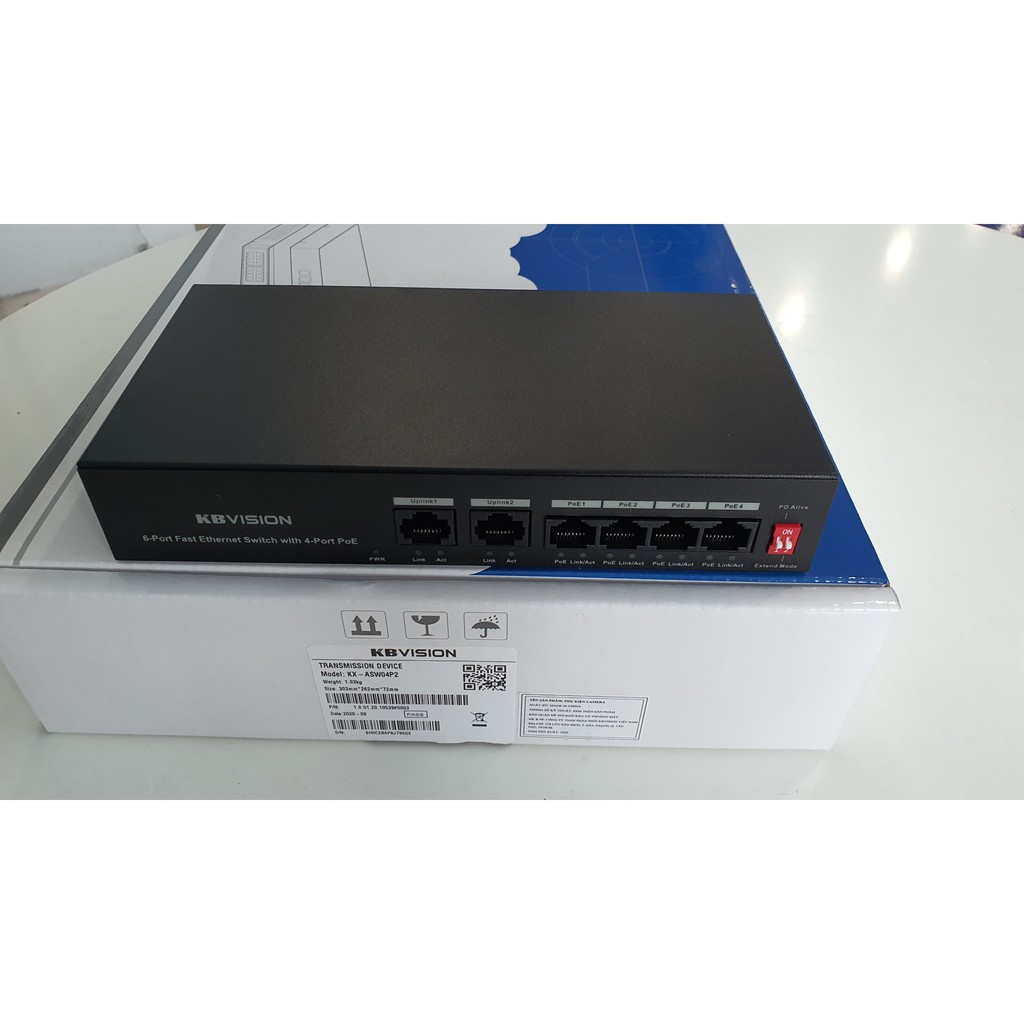 Switch PoE 4 port (Hỗ trợ 2 cổng mạng uplink) KBVISION KX-ASW04P2