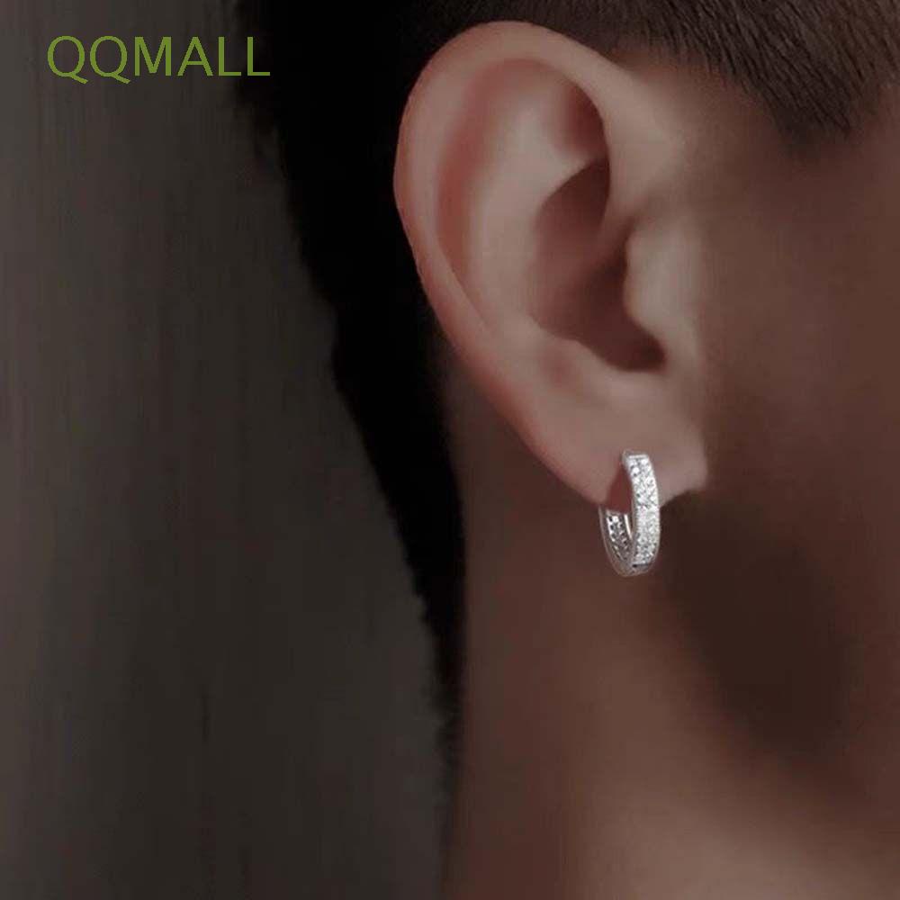 Qqmall Khuyên Tai Vòng Tròn Khảm Đá Zircon Siêu Nhỏ Cá Tính|Khuyên Tai Phong Cách Hàn Quốc Unisex