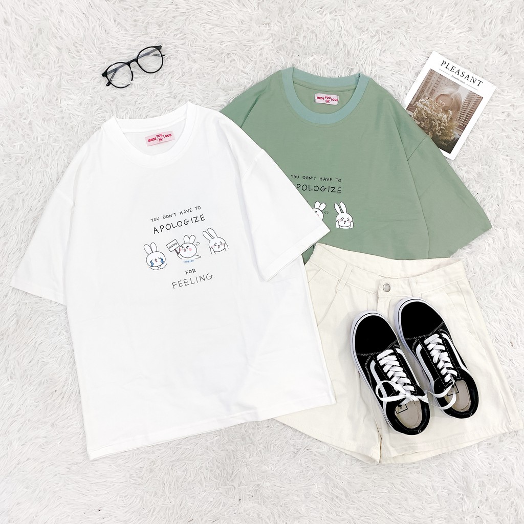 Áo thun tay lỡ  3 Thỏ APOLOGIZE  phông Unisex nam nữ tee oversize form rộng pull Ulzzang Streetwear Hàn Quốc vải mềm