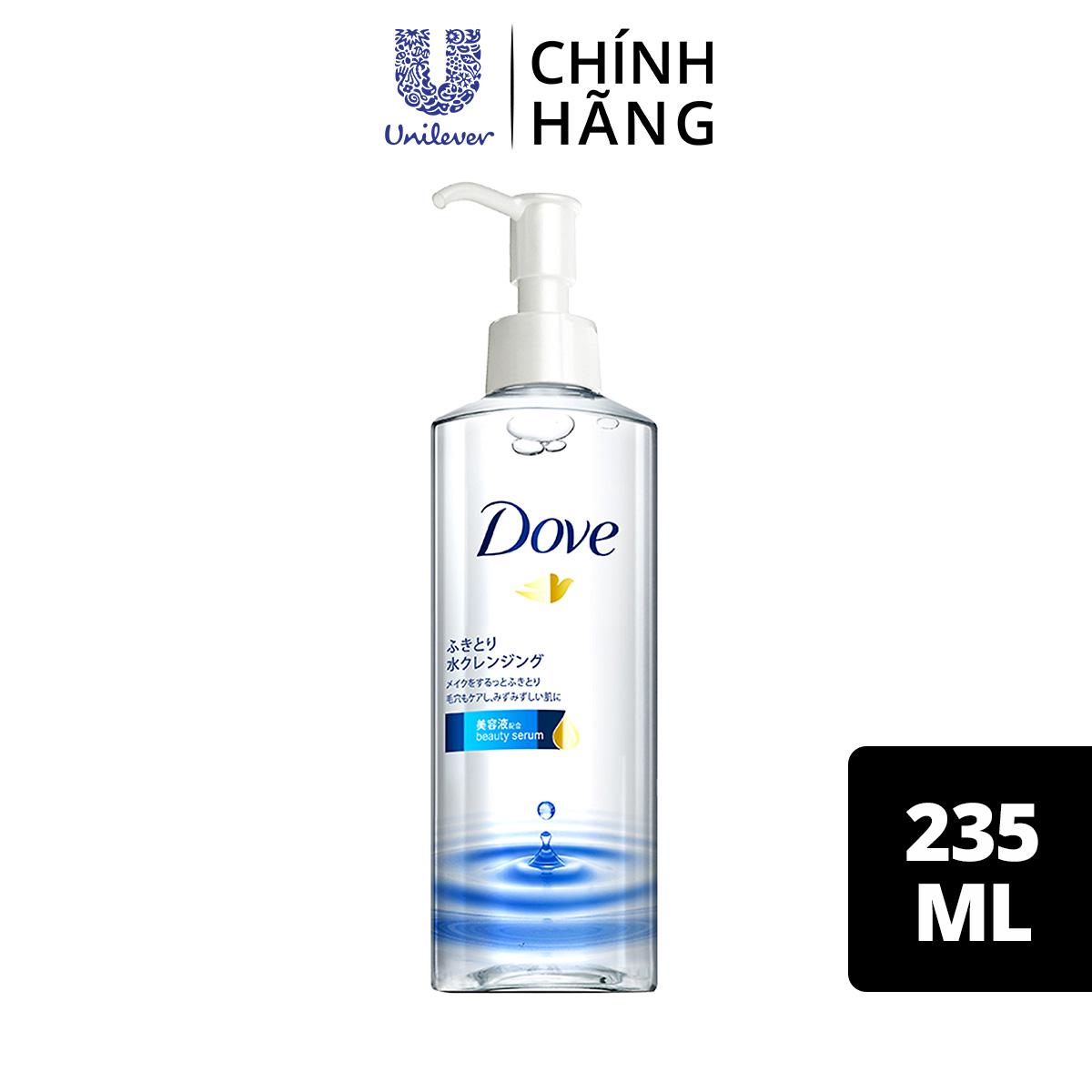 Nước tẩy trang Dove serum không cồn sạch sâu tốt cho da khô & da thường, làm sạch lớp trang điểm nhẹ 235ml