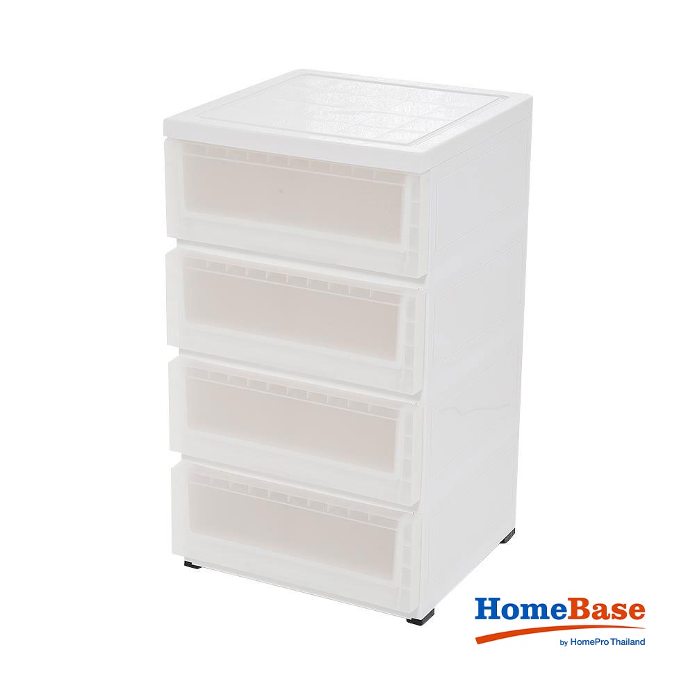 Homebase STACKO Tủ nhựa 4 tầng có bánh xe Thái Lan R43xS43xC76 cm màu trắng trong mờ