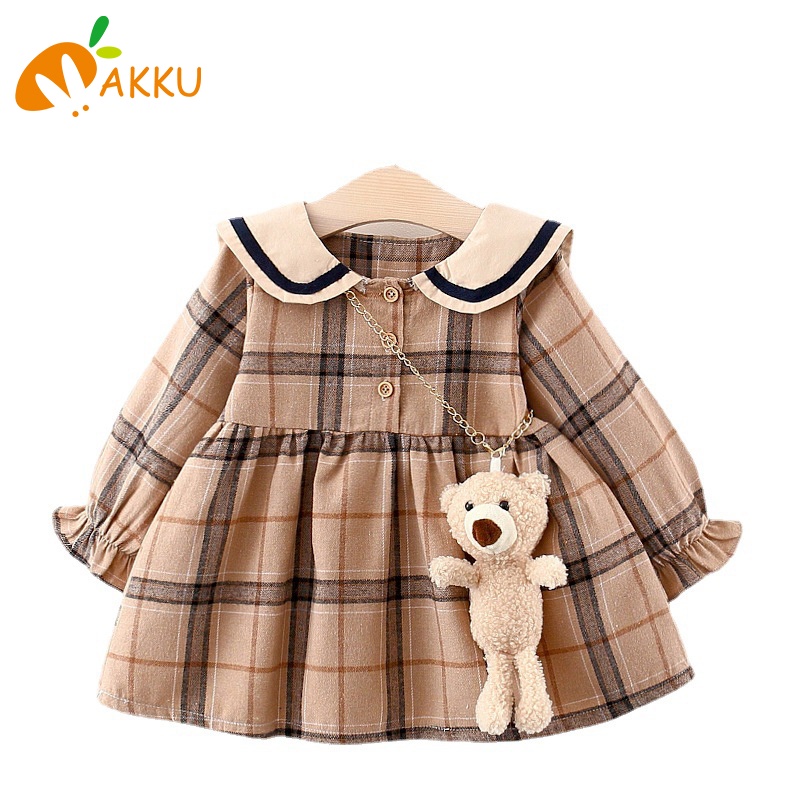 Đầm Dài Tay Họa Tiết Ca Rô Xinh Xắn Dành Cho Bé Gái