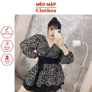 Áo voan cổ tim tay phồng bigsize hoạ tiết hoa beo siêu xinh, thời trang nữ trẻ trung thời thượng