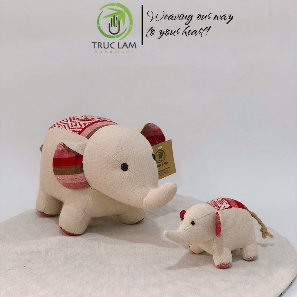 Đồ Chơi Cho Bé Thú Nhồi Bông Cặp Voi Mẹ Con Vải Thổ Cẩm Dệt Tay Bông Gòn Cao Cấp – Trúc Lâm Handmade