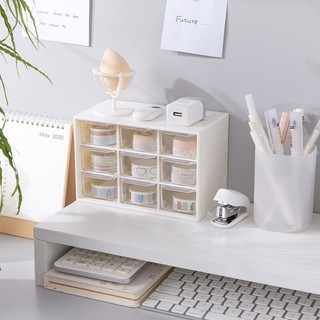 Tủ nhựa 9 ngăn mini decor bàn học, đựng sticker xinh xắn phong cách đơn giản