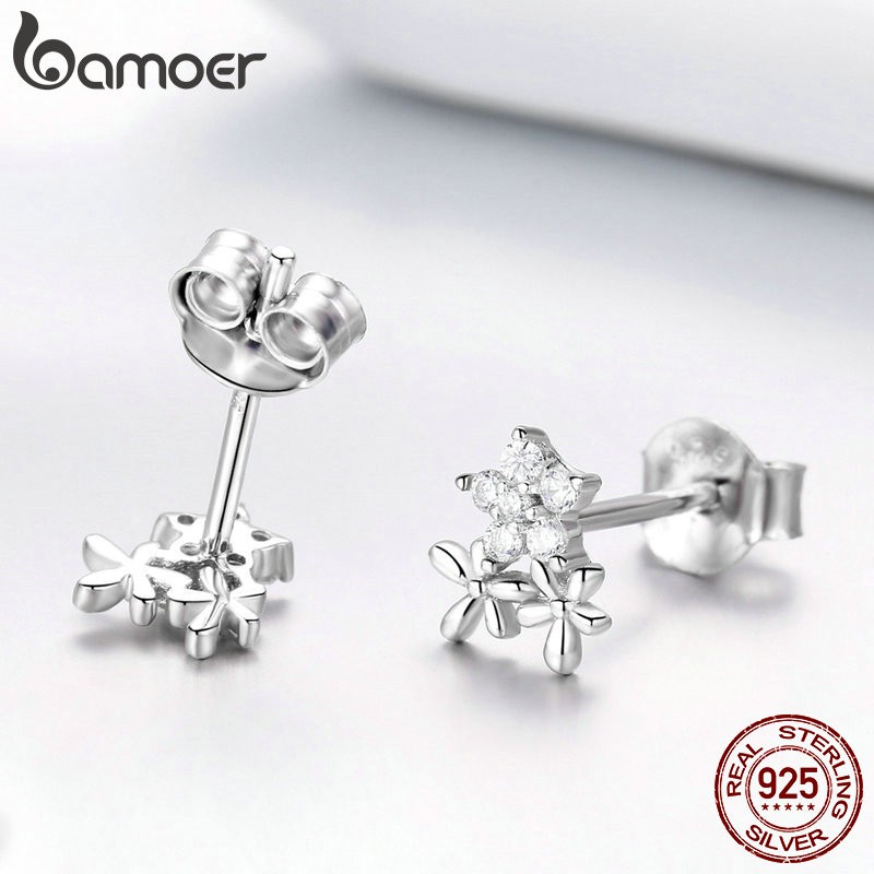 Khuyên Tai Bamoer Bse030 Bạc Đính Đá Pha Lê Zircon Sang Trọng Cho Nữ