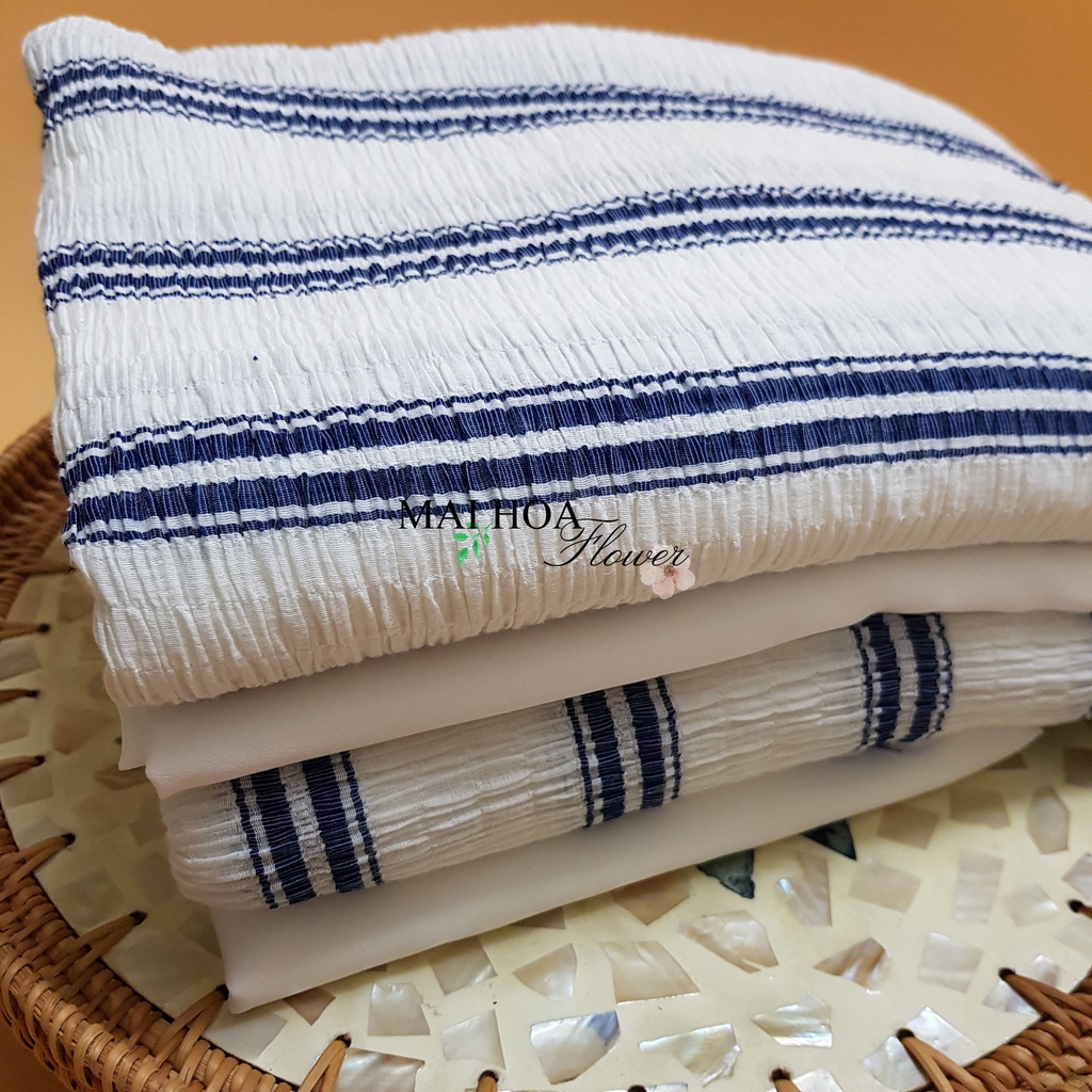 Vải voan may áo đã nhún ly như ảnh chụp màu xanh kẻ mềm mại dễ thương Maihoaflower