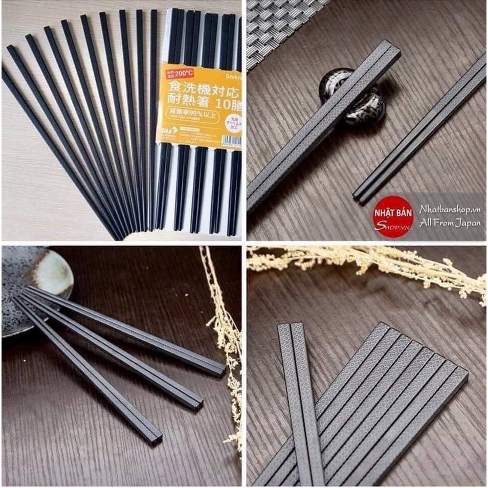 Đũa kháng khuẩn, đũa sợi thủy tinh Nhật Bản Shikisai_ Sét 10 đôi
