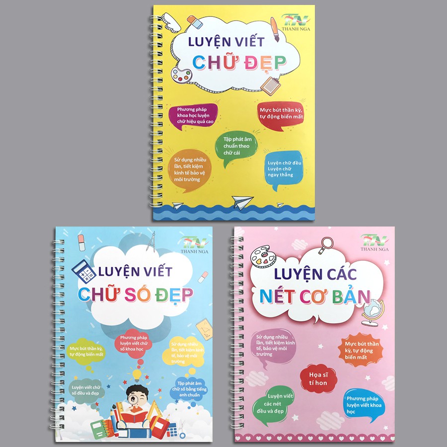 Sách - Bộ 3 cuốn Luyện Các Nét Cơ Bản + Luyện Viết Chữ Số Đẹp + Luyện Viết Chữ Đẹp (Tặng 2 Bút Mực Bay Màu + 7 Ngòi)