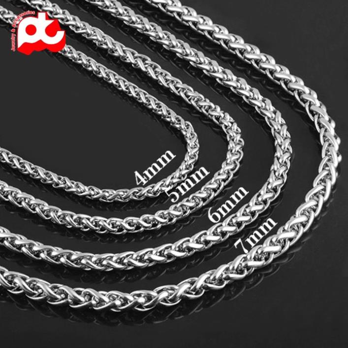Dây chuyền titan nam cao cấp thời trang đẹp inox thép không gỉ kiểu bông dừa PT JEWELRY kích cỡ 7mm trắng PTDCNA170