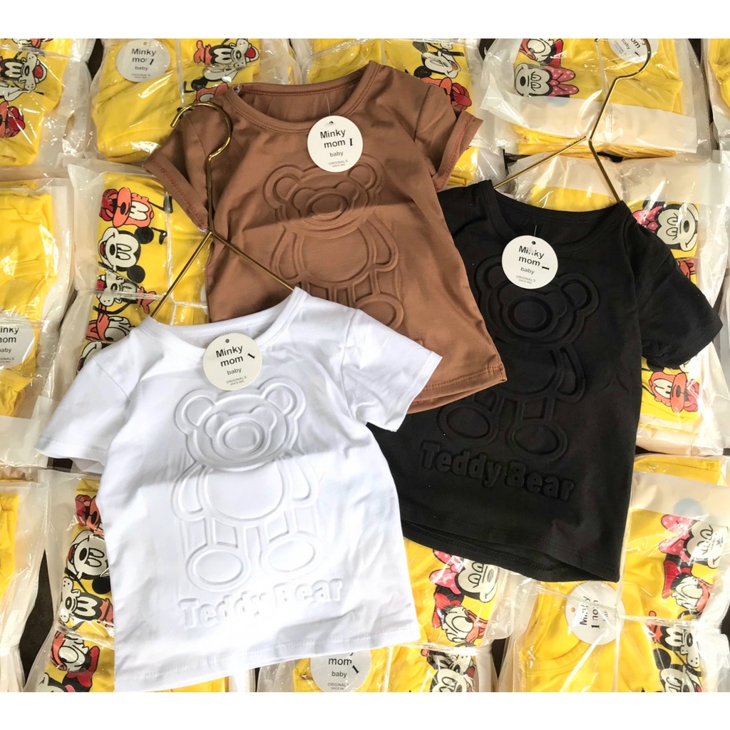 Áo Phông Cotton Thun Tay Lỡ Cho Bé Trai Bé Gái Gấu Teddy, Quần Áo Trẻ Em Minky mom 1 2 3 4 Tuổi Binhphuong.Store M18