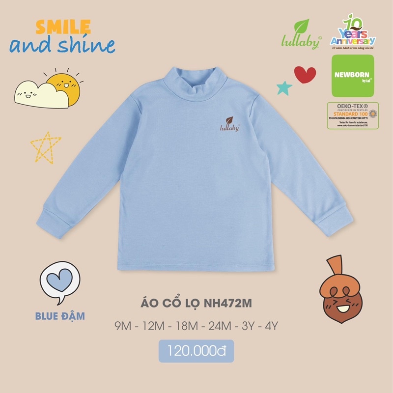 Áo cổ lọ dài tay cotton bambo dày vừa Lullaby bé trai/ gái (12-4y)