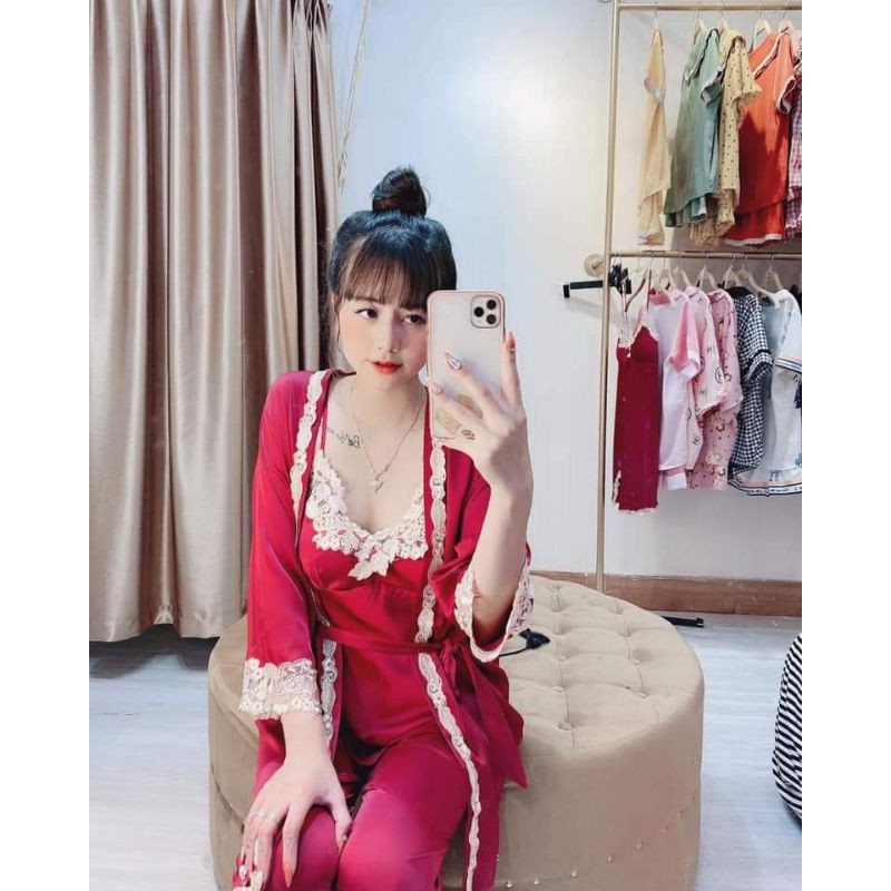 Set đồ ngủ lụa 5 món, bộ ngủ và váy ngủ kèm áo choàng siêu sang cho Nữ(Chất vải lụa mát cao cấp chuẩn hàng Shop bán) | BigBuy360 - bigbuy360.vn