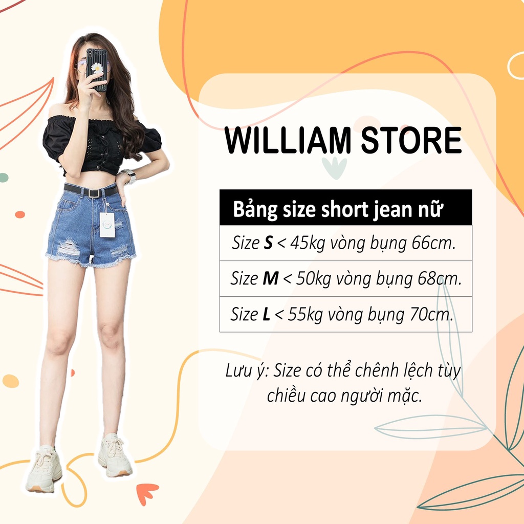 [FREESHIP_50K] Quần short jean nữ lưng cao phối rách denim cotton, rin ngắn phối rách William - AT87