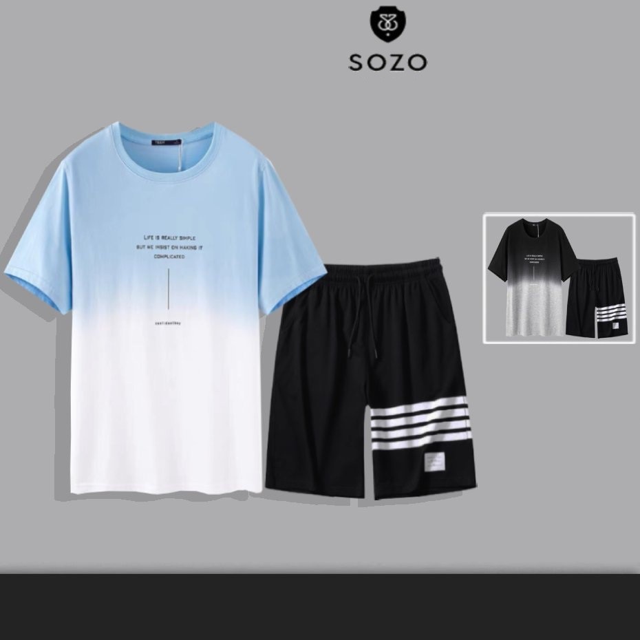 Set Bộ 2 Món Quần Shorts + Áo Thun Nam Chất Vải Thun CB2_MAT174TH_MSH001THDEF6 (Loang Life Simple + 3 Kẻ Ngang)