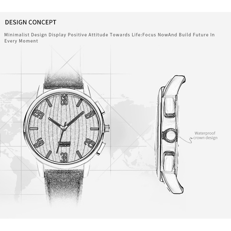 Đồng hồ thời trang nam dây da Yazole PKHRYA011 (đường kính: 43mm)