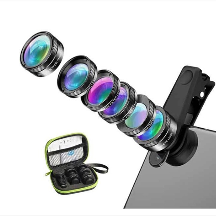 Bộ ống kính,lens chụp ảnh Apexel DG dành cho điện thoại,6 ống kính,góc rộng,mắt cá,macro,phù hợp mọi loại máy điện thoại