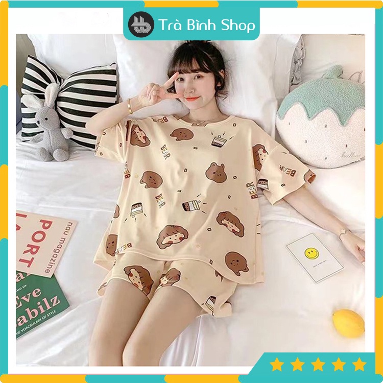 Đồ bộ nữ mặc nhà dễ thương set ngủ hoạt hình tay cộc quần cộc mùa hè chất cotton