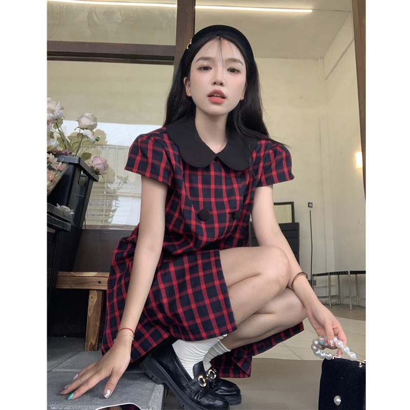 Đầm Công Chúa Tay Phồng Hai Lớp Họa Tiết Sọc Caro Thời Trang Mùa Hè Miss Cocoli~2022