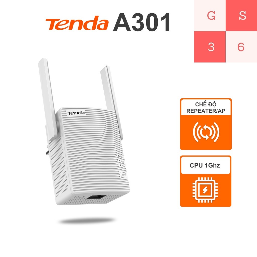 Bộ kích sóng, mở rộng sóng Wifi Repeater Tenda A301 Chuẩn N 300Mbps - Hàng Chính Hãng