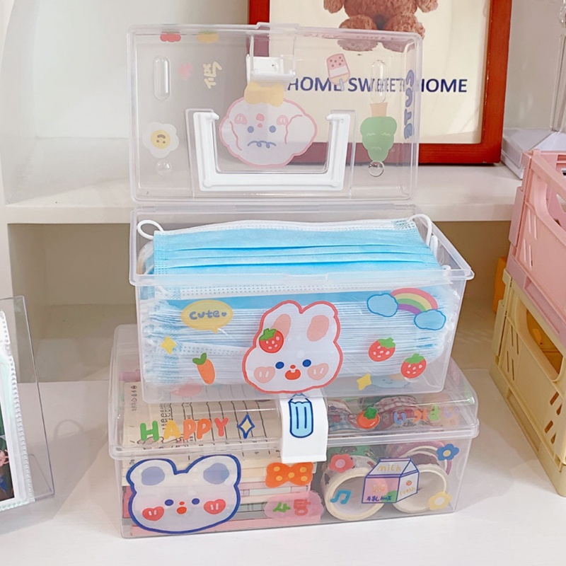 Hộp Đựng Mỹ Phẩm Bằng Nhựa Trong Suốt Sức Chứa Lớn Họa Tiết Hoạt Hình Dễ Thương