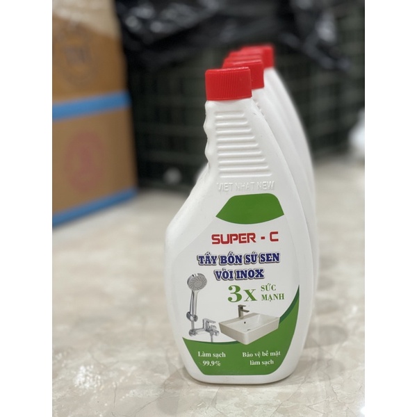 Tẩy cặn canxi ,Tẩy bồn cầu, tẩy cặn vôi bám, vết nước ố vàng trên bồn sứ, gạch men nhà tắm, Super C 500ml, siêu sạch