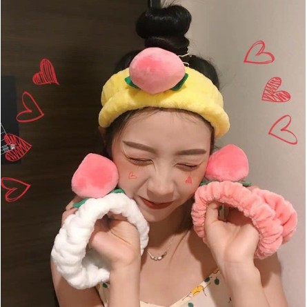 Băng đô rửa mặt, băng đô cài tóc skincare nữ quả đào 3D cute vài nhung dễ thương thời trang Hàn Quốc - VHT SHOP