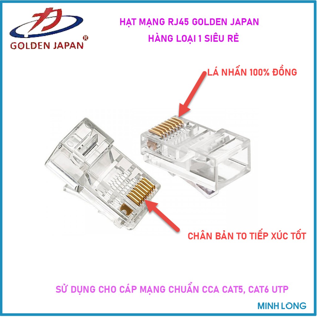 Đầu mạng RJ45 GOLDEN JAPAN Chân Đồng Nguyên Chất Mạ Vàng - LOẠI TỐT