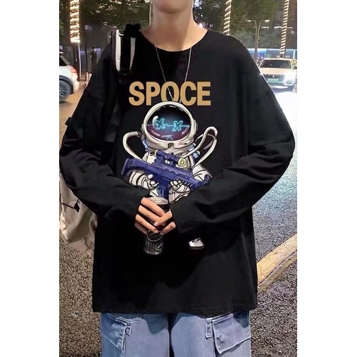 Áo thun nam phi hành gia dài tay có cổ in hình phi hành đoàn (M-3XL)