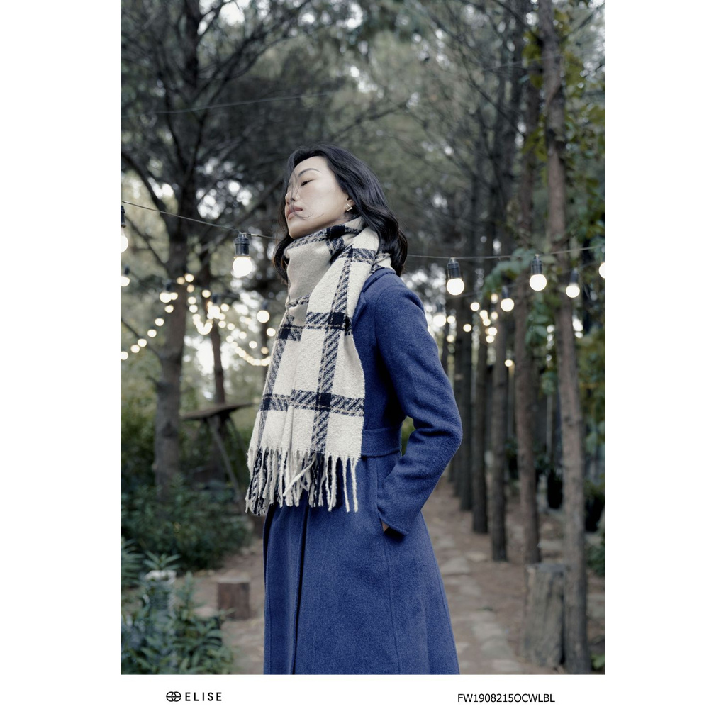 Áo măng tô dạ xanh lông cừu cổ 2 ve Elise