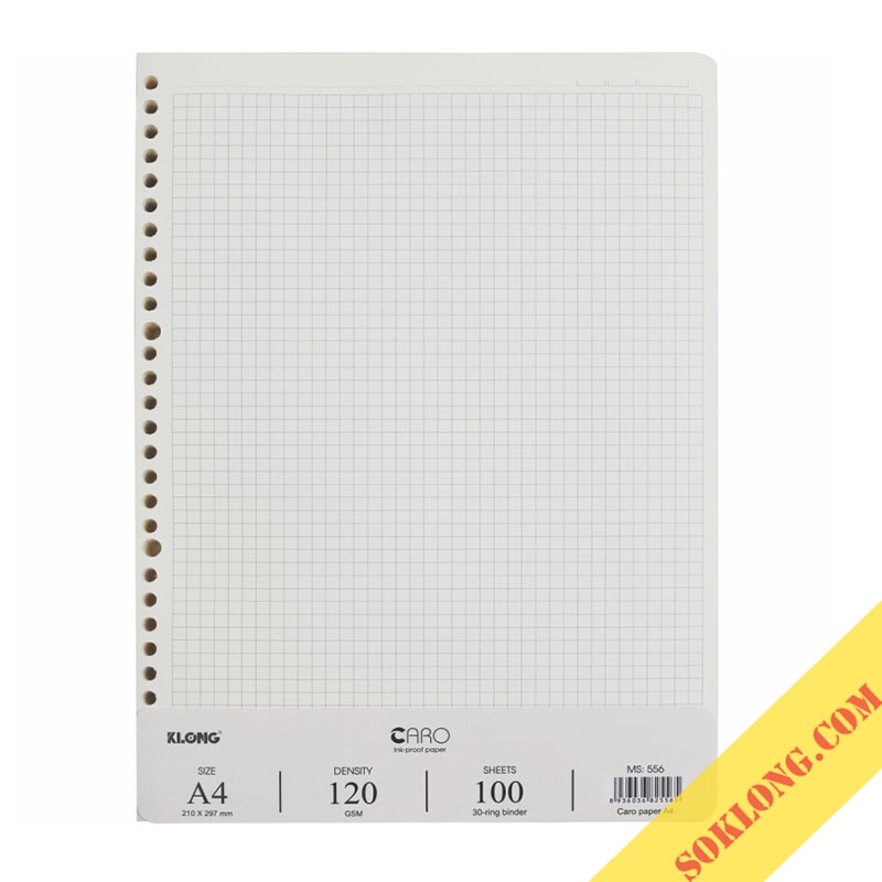 Giấy ruột sổ còng refill A4 100 tờ caro Klong MS 556 dày định lượng 120gsm thay binder sổ tiện lợi